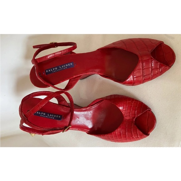 New Ralph Lauren Collection Red 🐊 heels 👠 Sz 10. Italy - Picture 9 of 10
